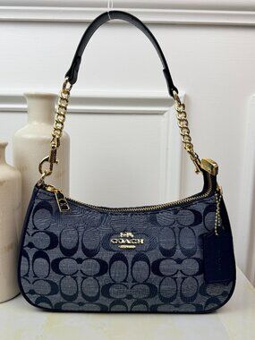 Coach Teri Shoulder Bag in Signature Denim Navy Blue Canvas Crossbody Handbag